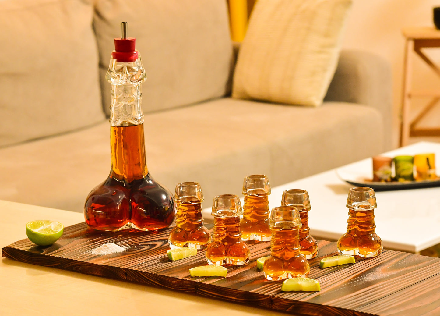 Set Decantor (500ml) cu 6 Pahare (40ml) din Sticla Rezistenta pentru Shot, Whiskey, Tequila, Coniac, Cocktail